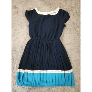 Forever 21 I love h81 Short Sleeve Blue Dress Pleated  Trim Turquoise Medium